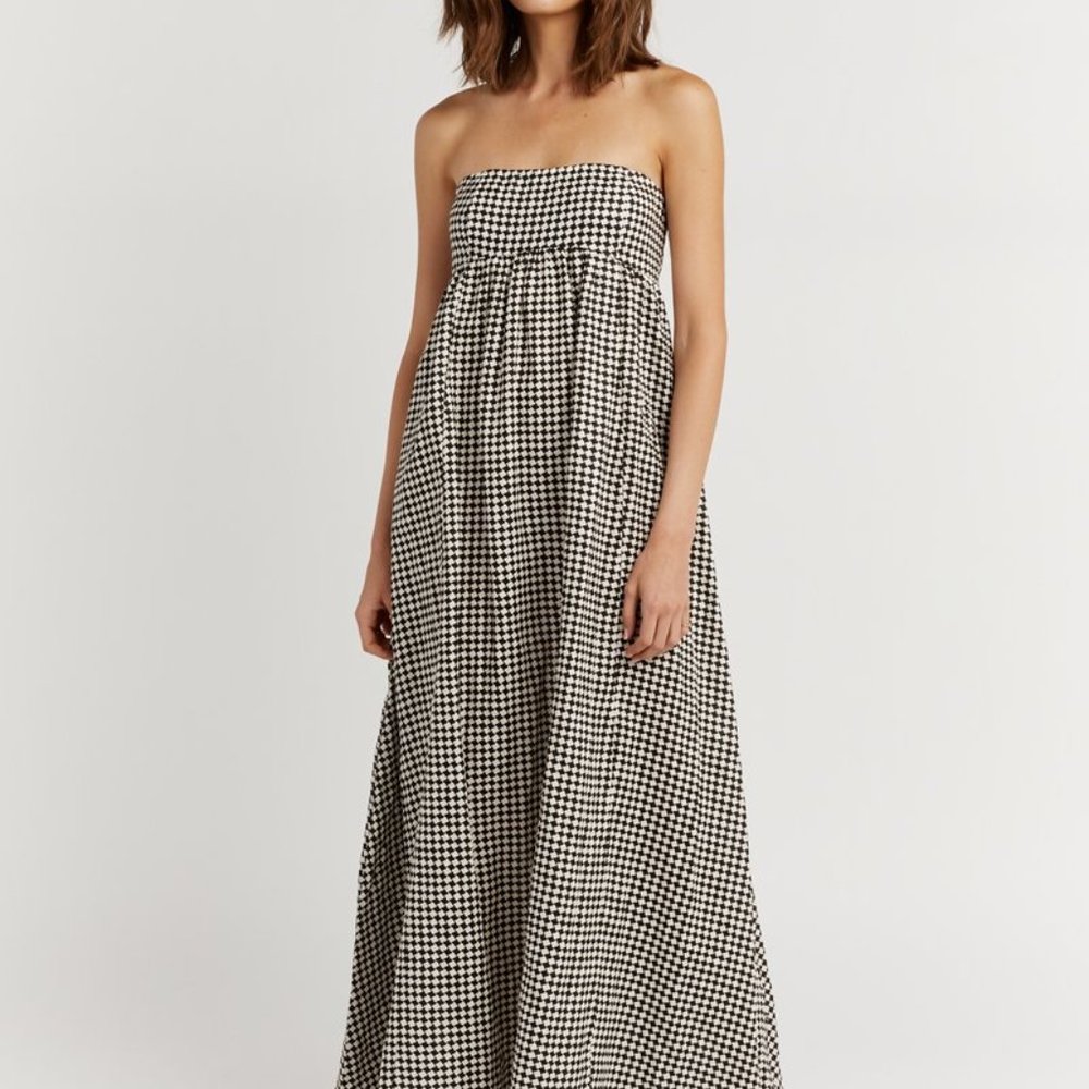 DISSH GAIA HOUNDSTOOTH STRAPLESS DRESS - 4 / WHITE/BLACK